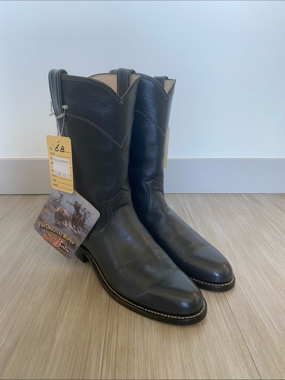 NWT Vintage Justin ‘Roper’ Gray Western Boots - made in USA